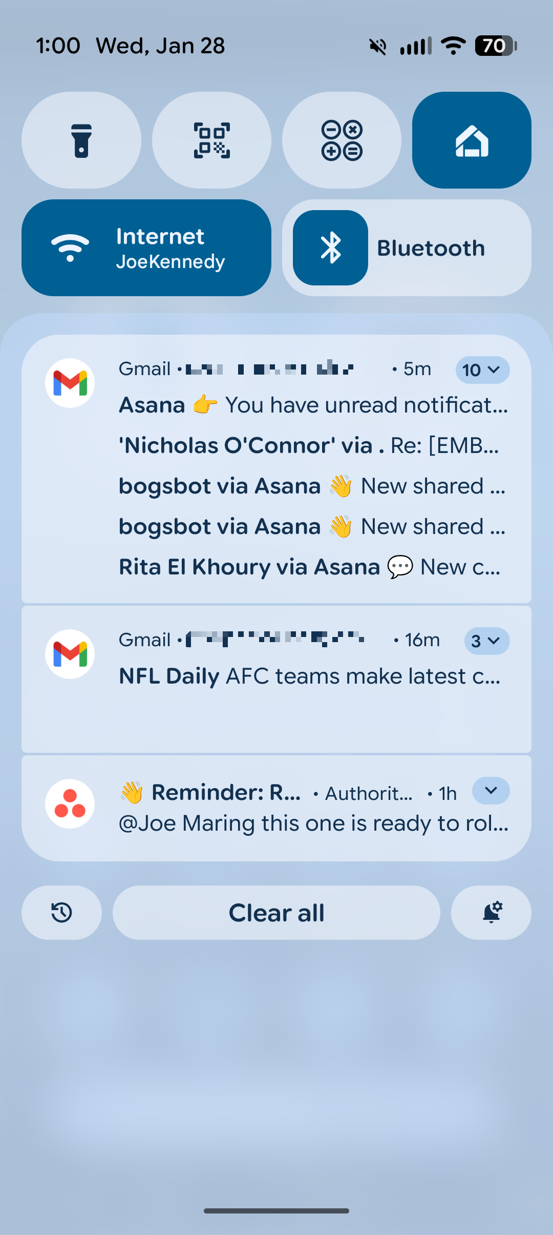 Screenshot of Gmail and Asana notifications on a Pixel.