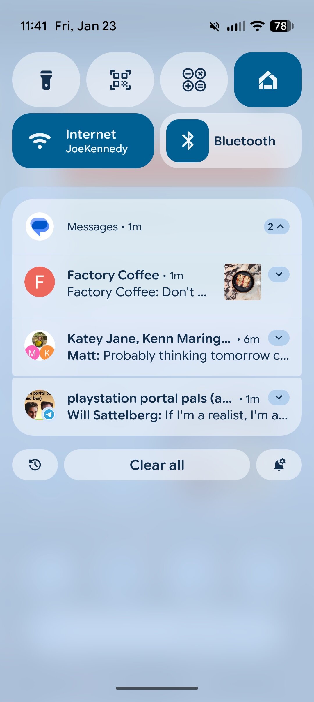 Screenshot of notifications on a Pixel phone, none of which have been summarized by AI Notification Summaries.