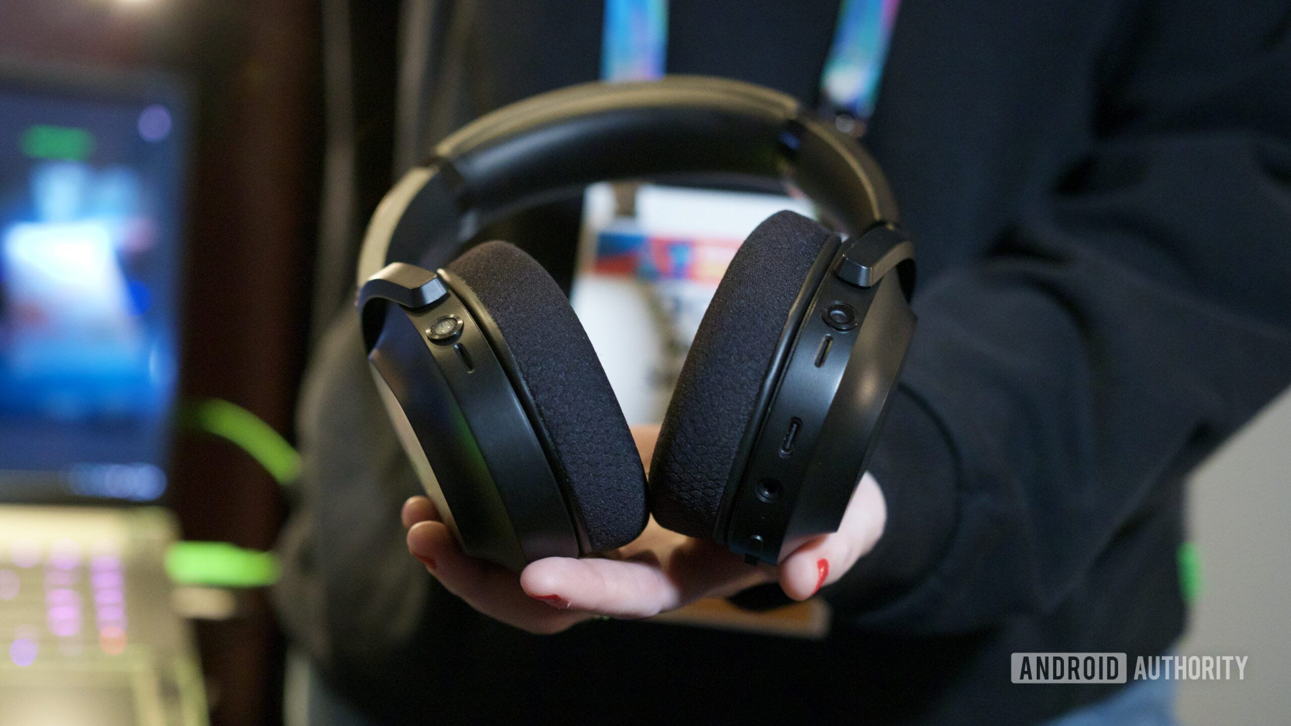 Photo of someone wearing Razer's Project Motoko headphones.