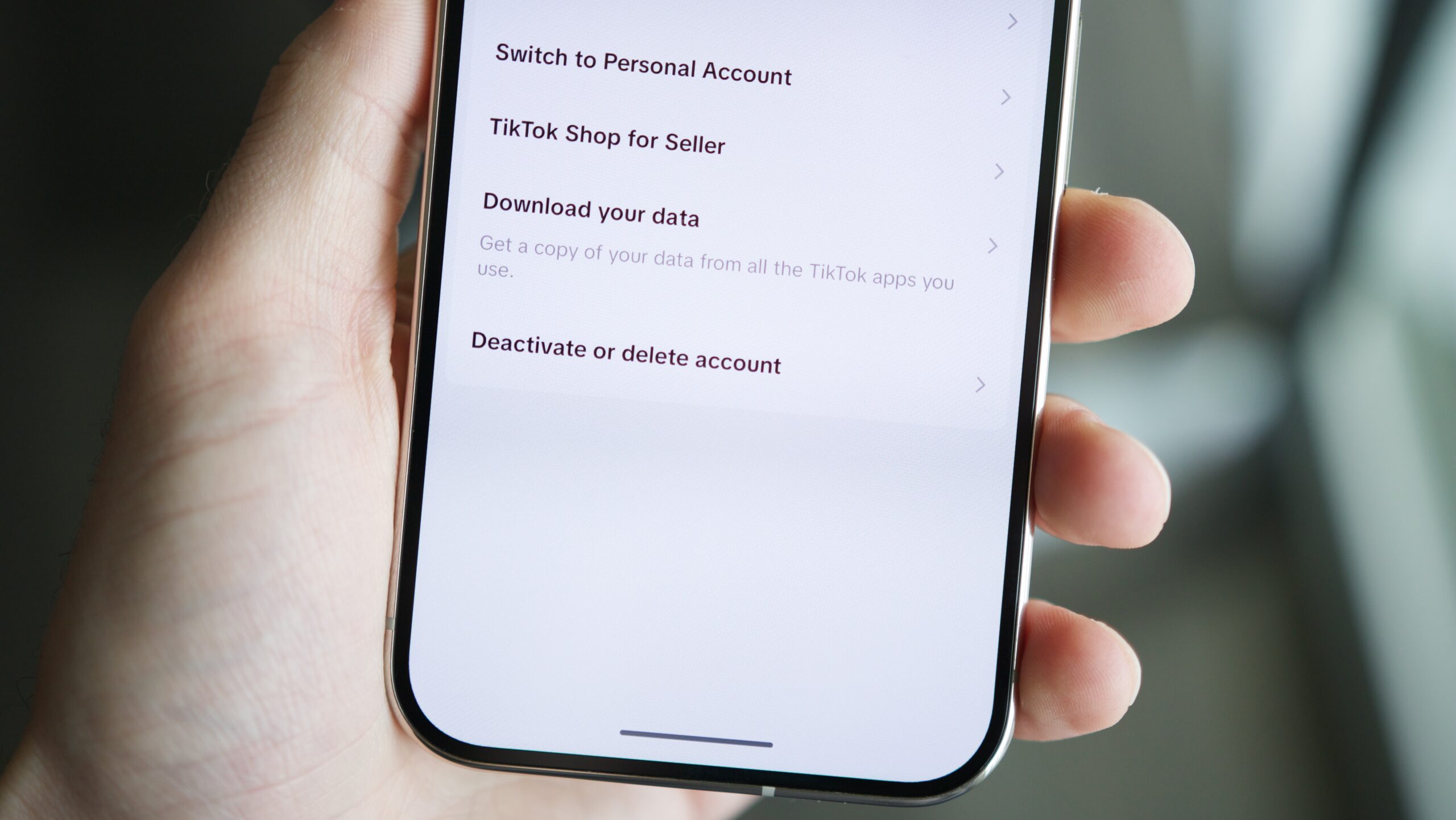 The "Deactivate or delete account" option in the TikTok app.