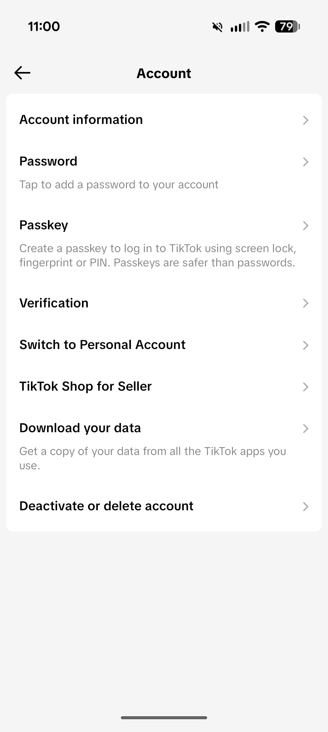 Screenshot of the TikTok app, showing how to delete your account.