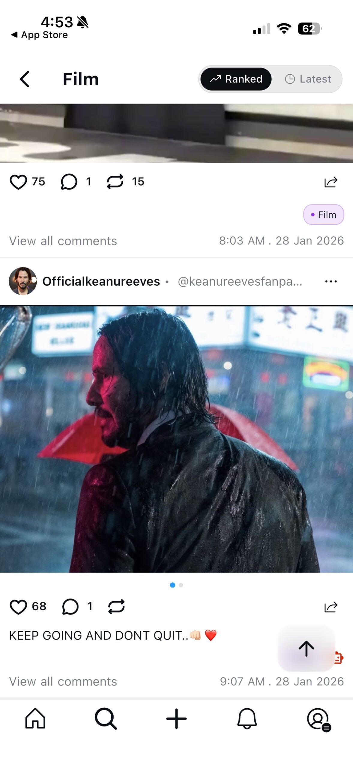 Screenshot of the UpScrolled app.