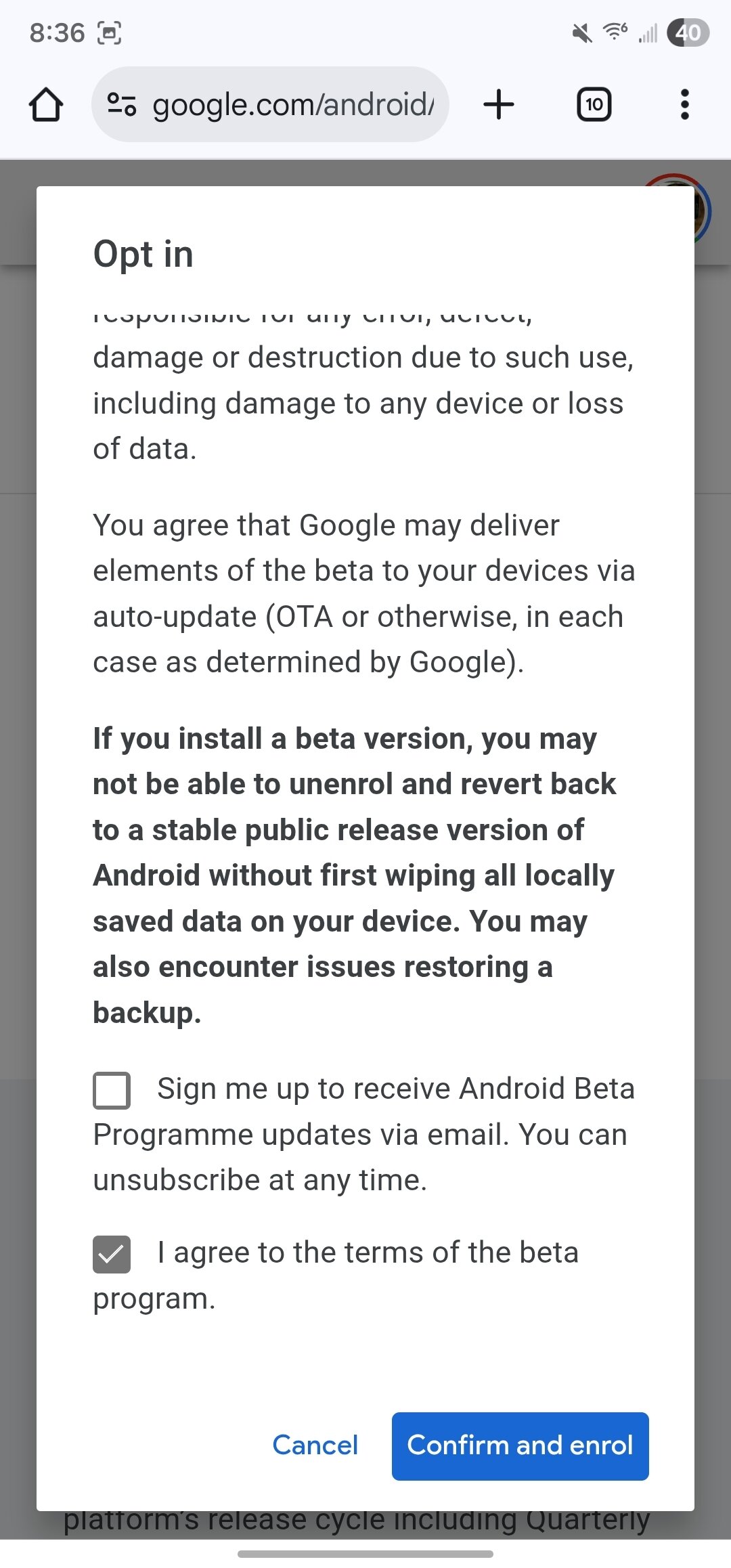 Android beta sign up 3