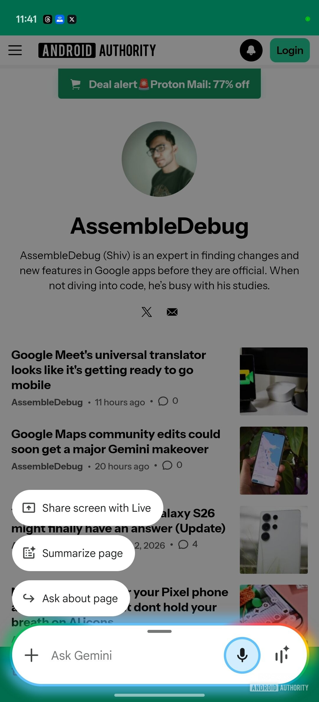 Gemini Ask about page Current UI