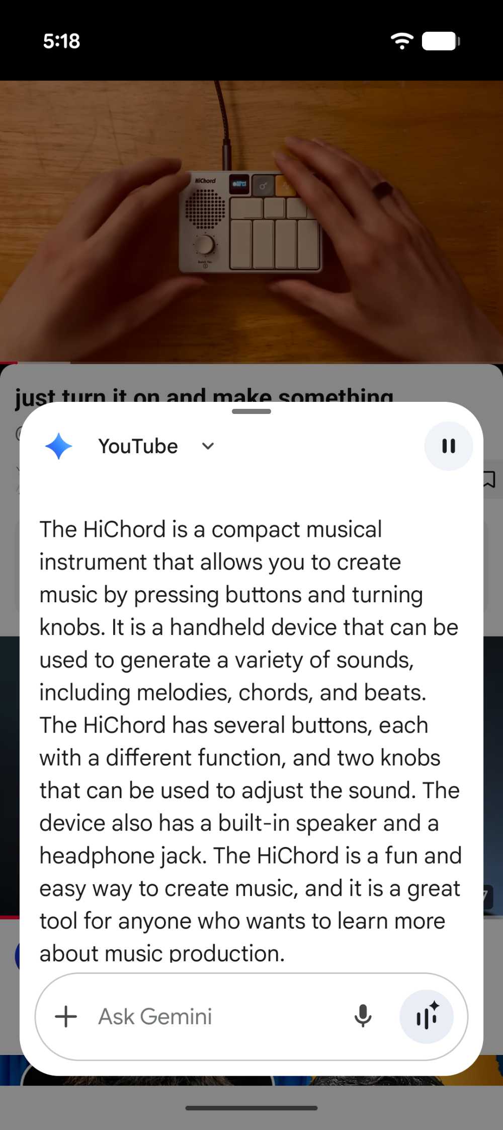 Gemini analysing YouTube video