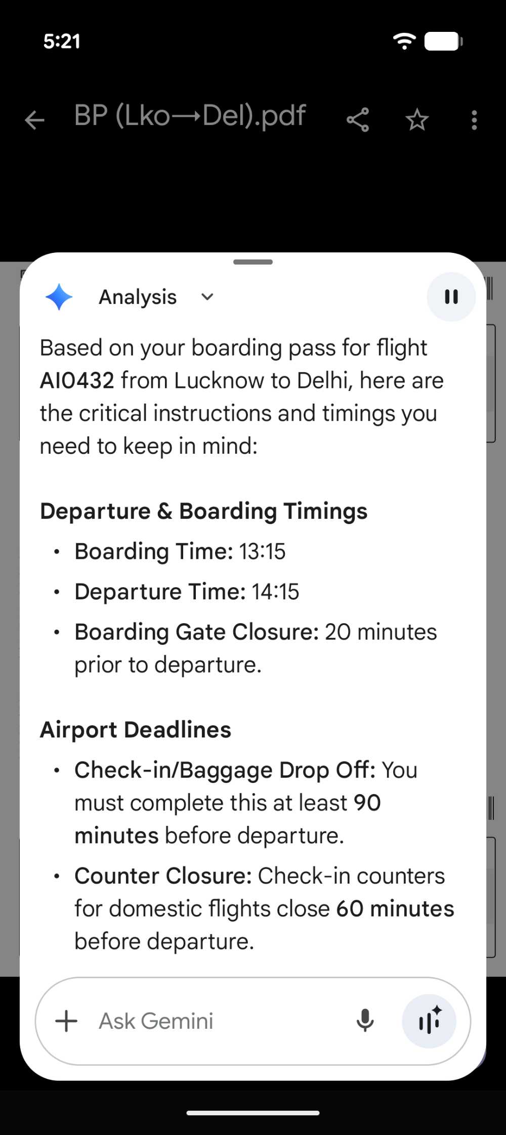 Gemini analysing a PDF