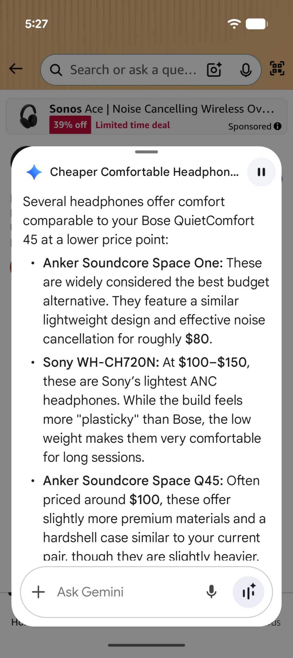 Gemini shopping comparison 2