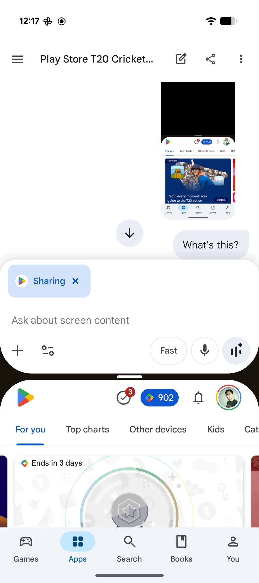 Gemini side by side with Google Play Store in split screen mode on a Pixel 9