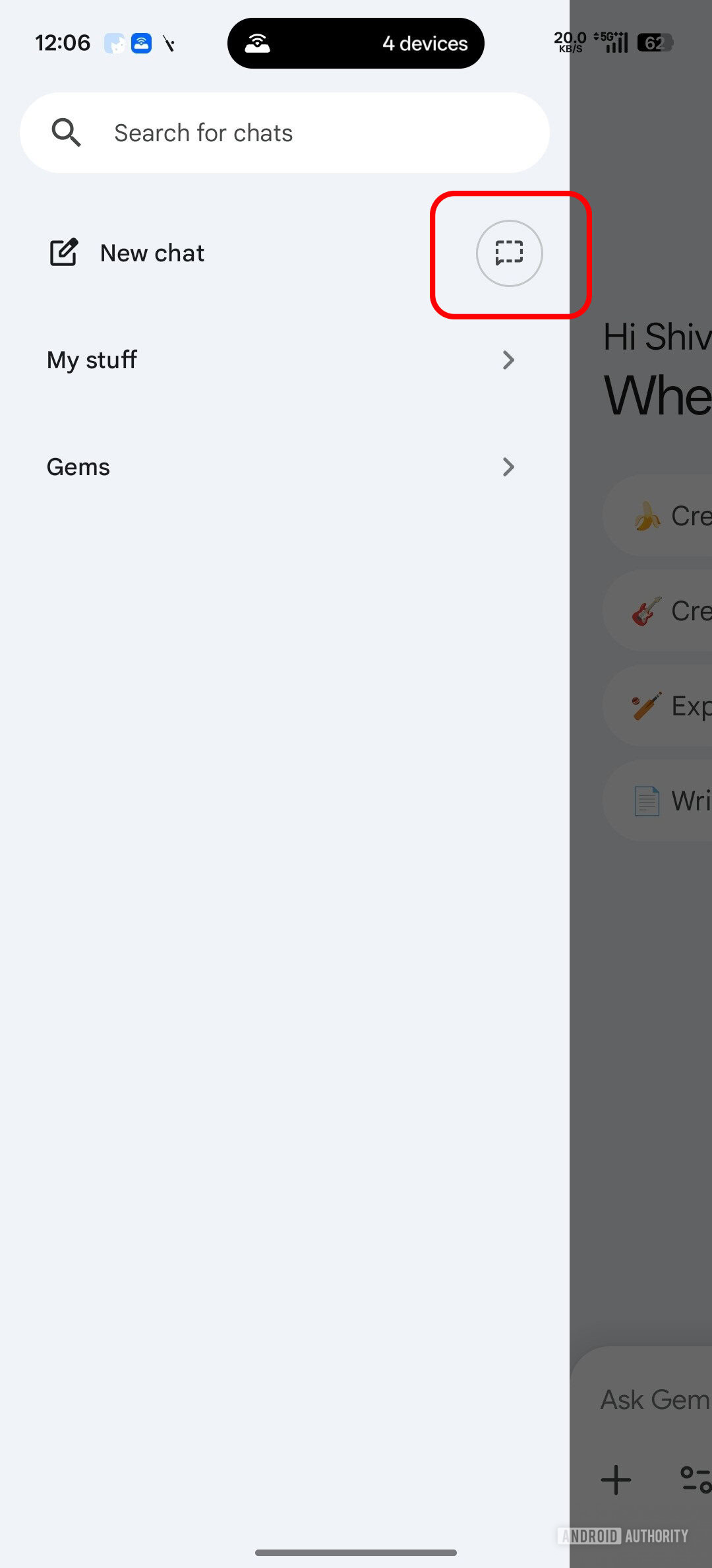 Gemini temporary chat current