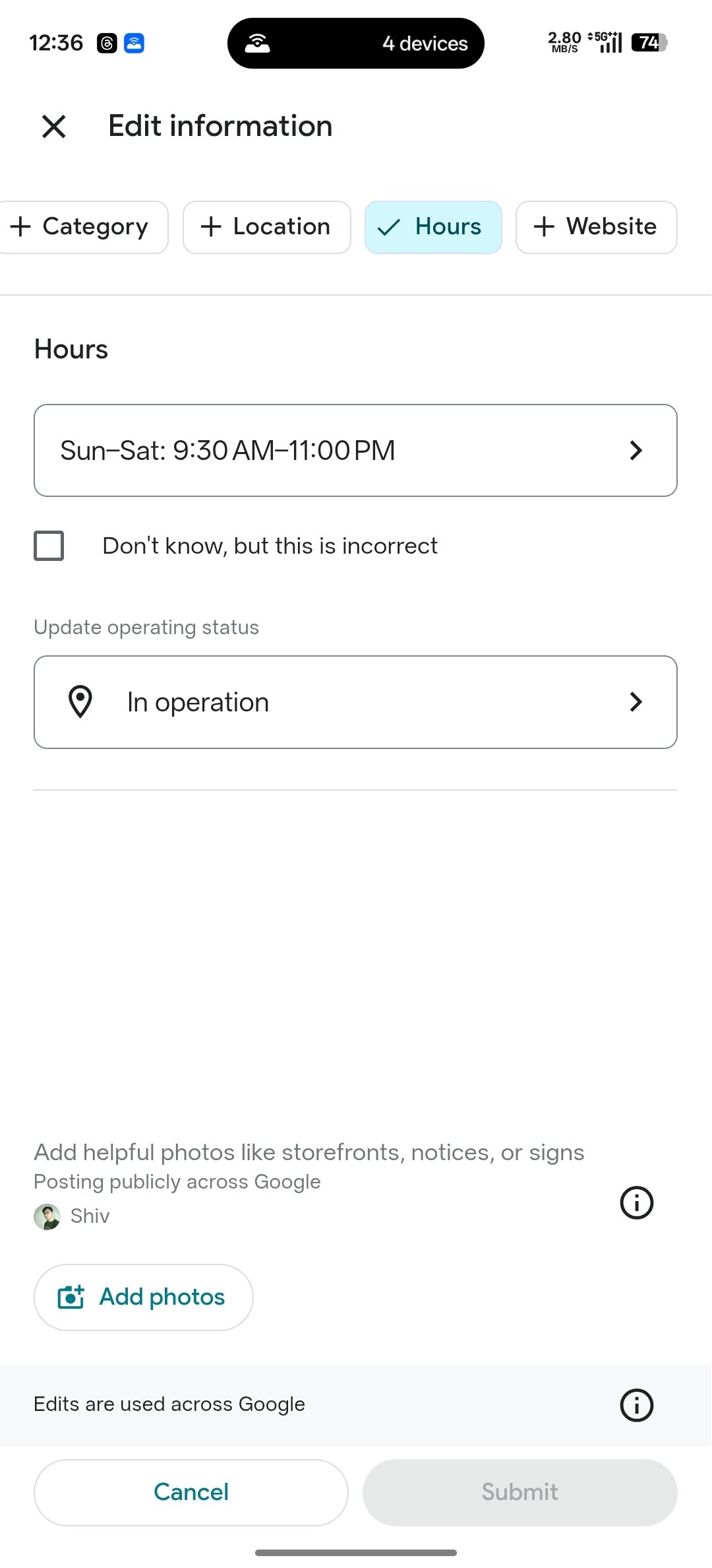 Google Maps Suggest an edit Current behavior (1)