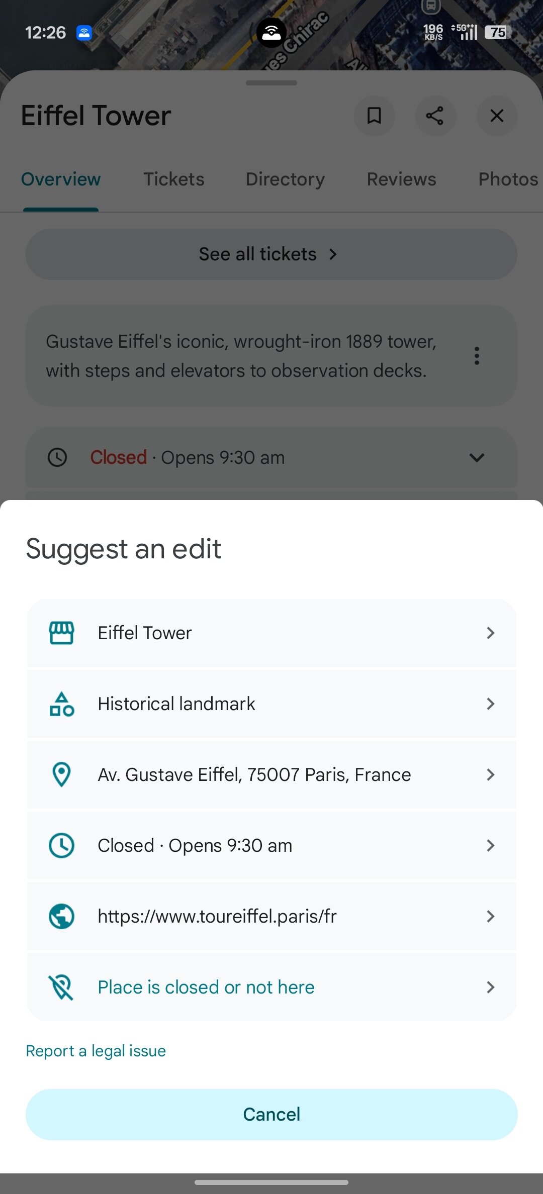 Google Maps Suggest an edit Current behavior (2)