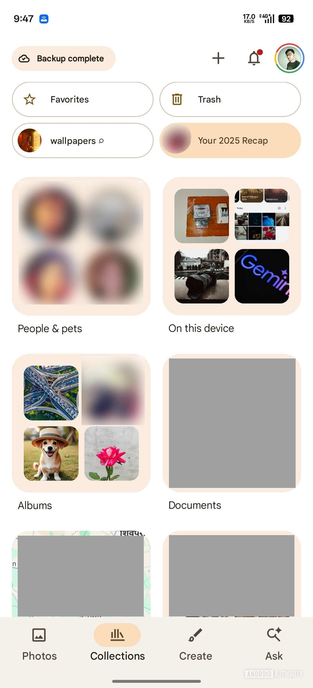 Google Photos Collections tab Current UI