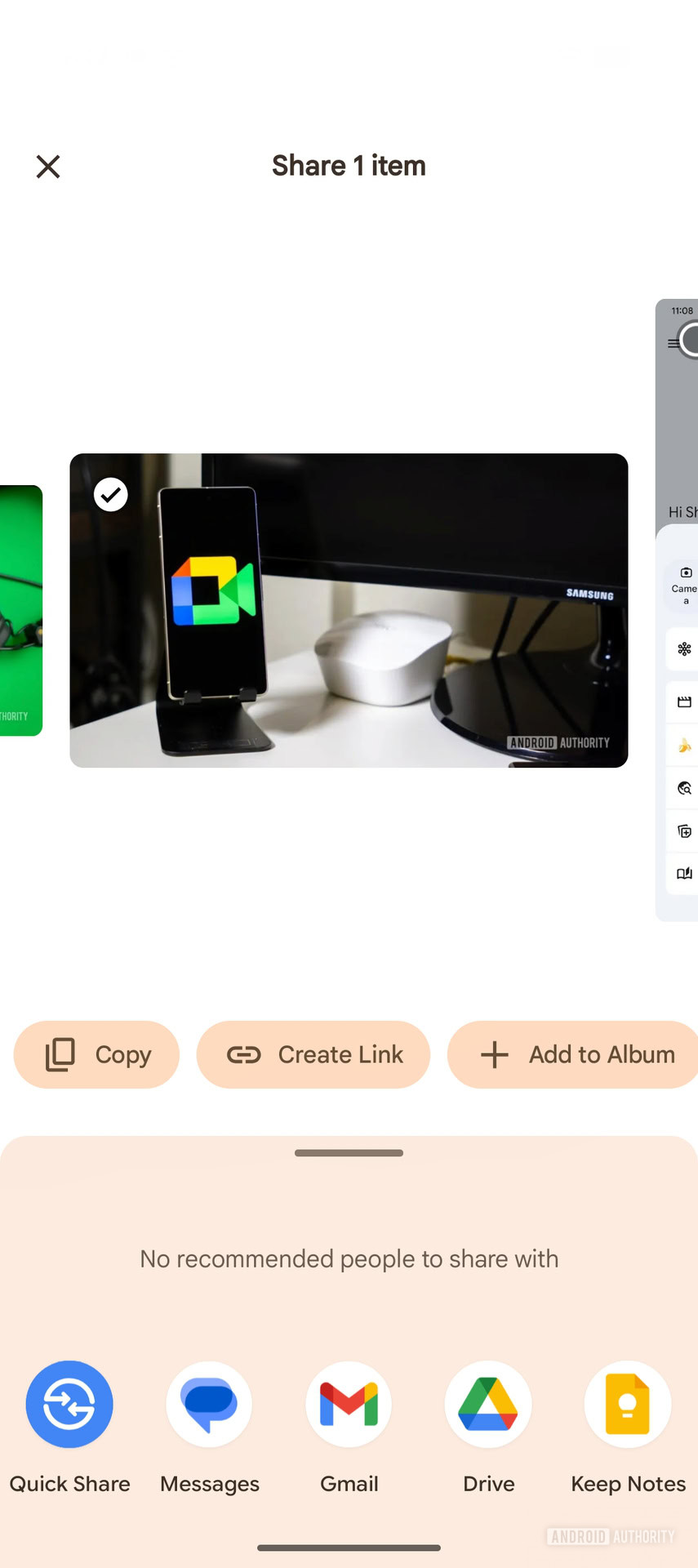 Google Photos Copy button for sharing an image