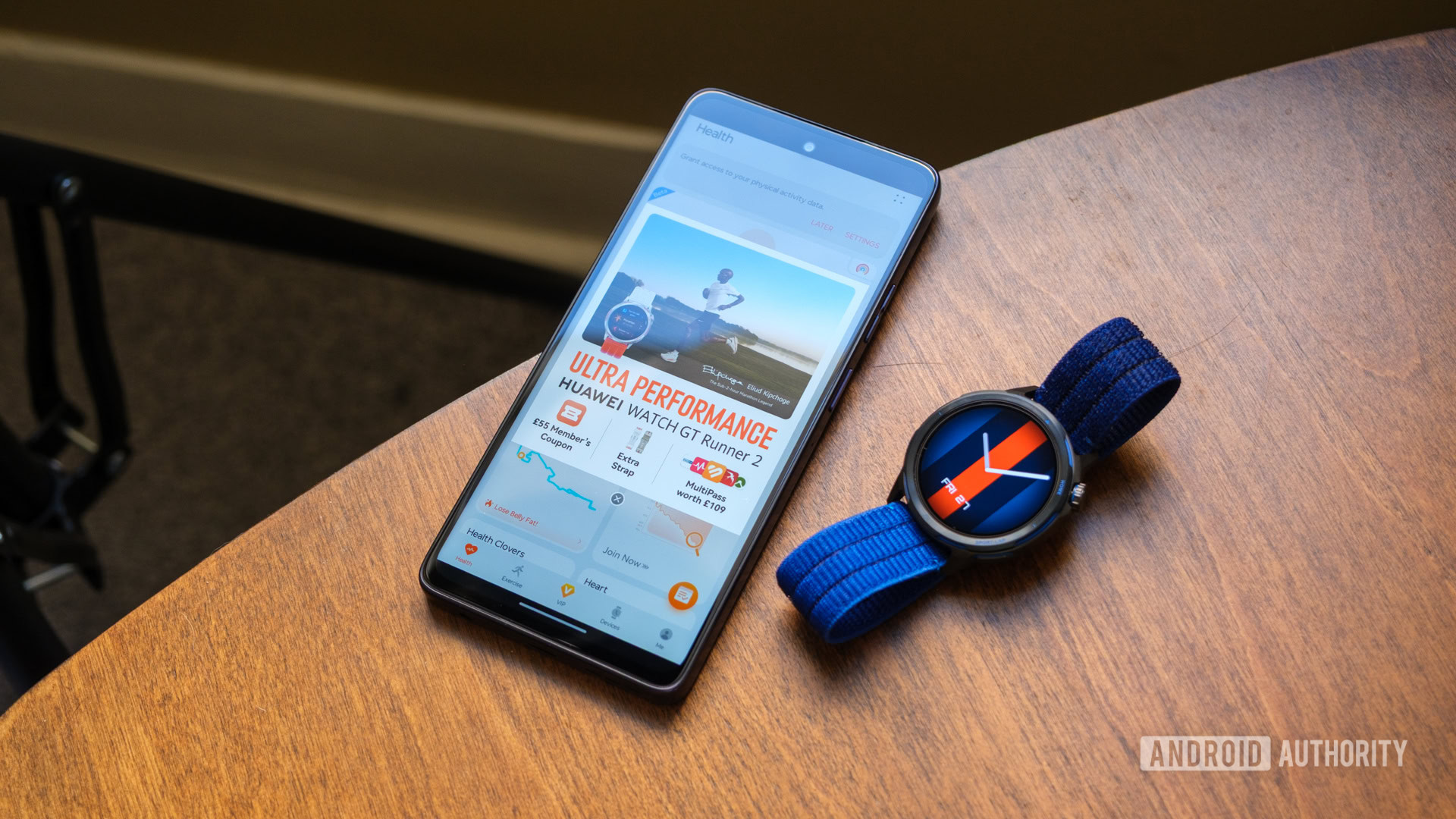 Huawei Watch GT Runner 2 next to app home page Huawei Watch GT Runner 2 next to app home page