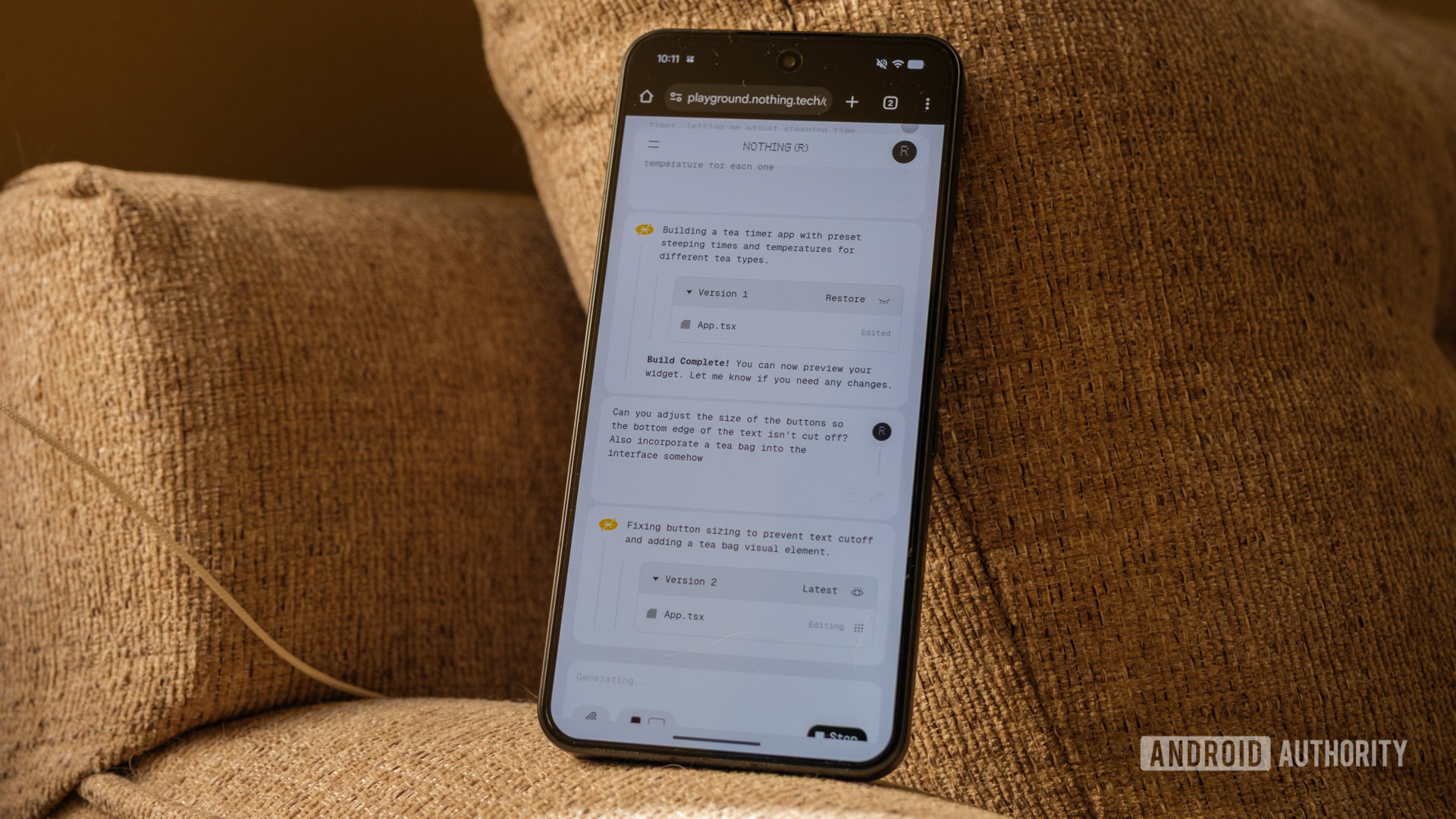 Nothing Essential App Builder prompt interface