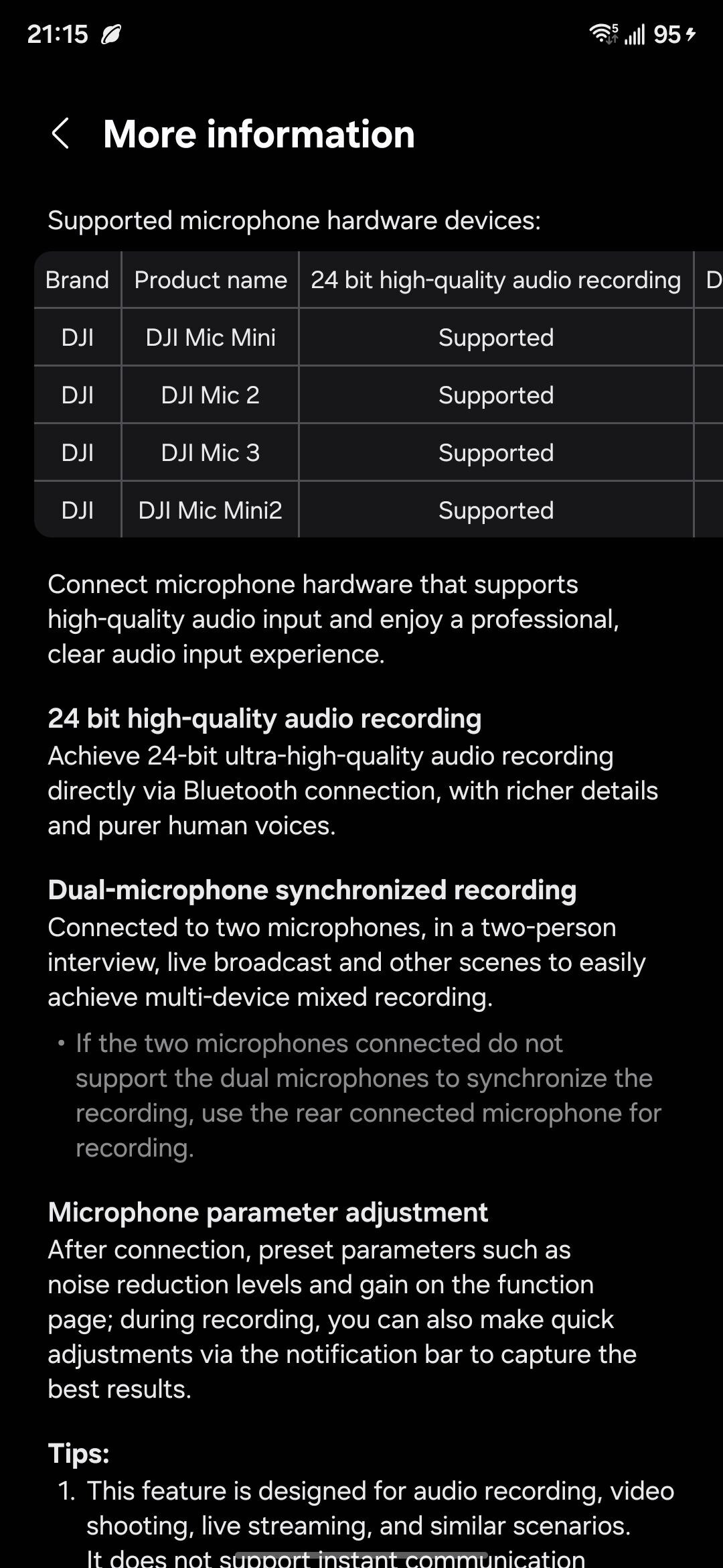 One UI 8.5 high quality sound input DJI