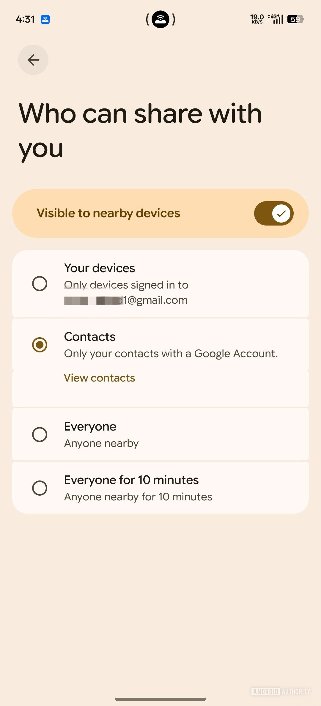 Quick Share Who can send older