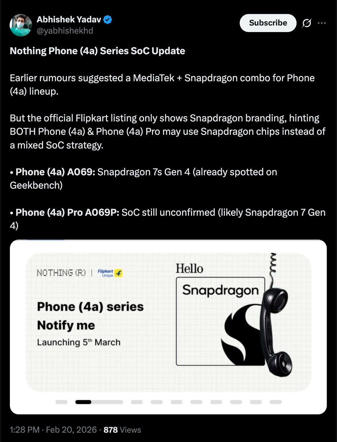 Nothing Phone 4a chipset leak