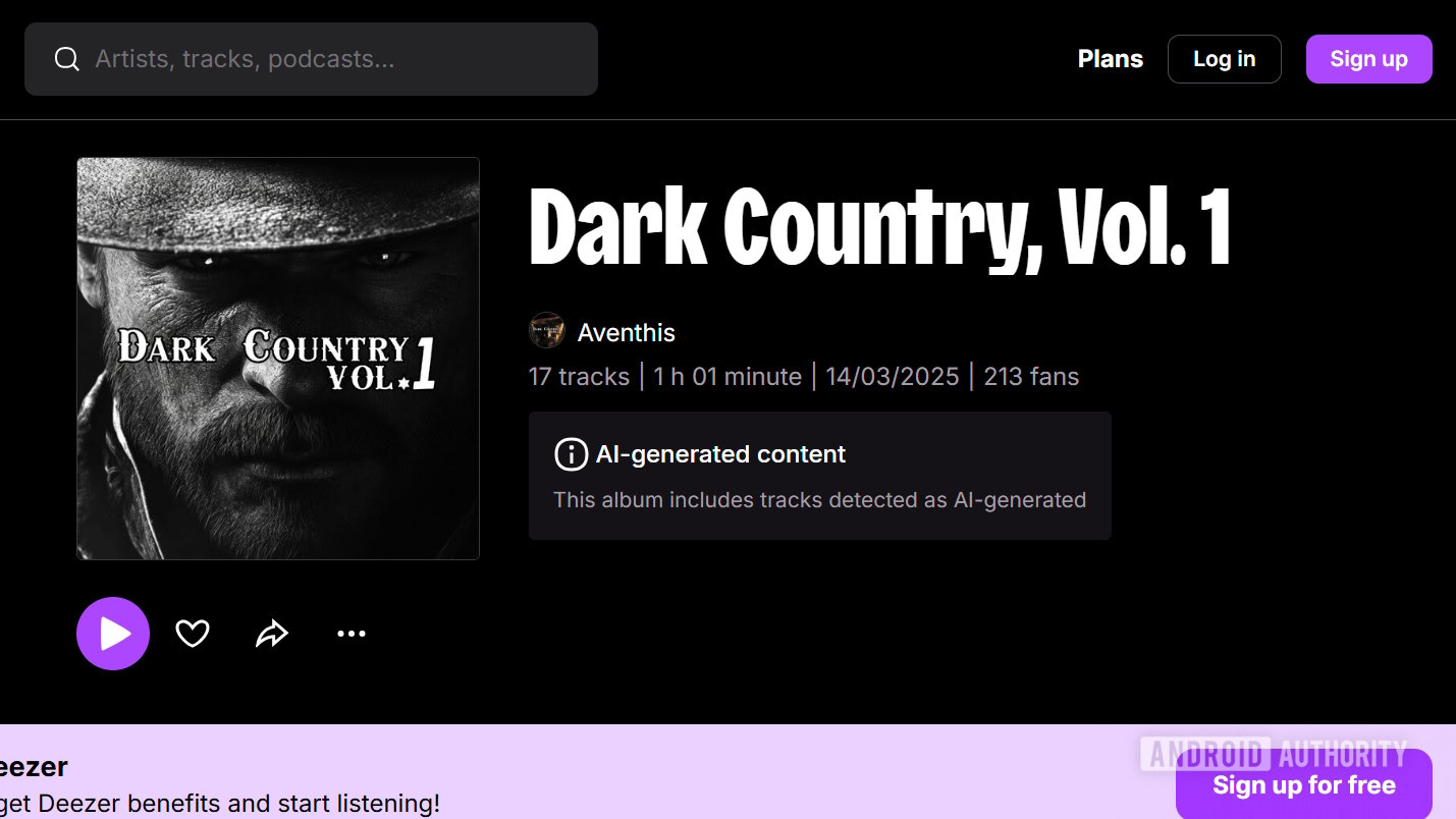 an album flagged as ai content on deezer
