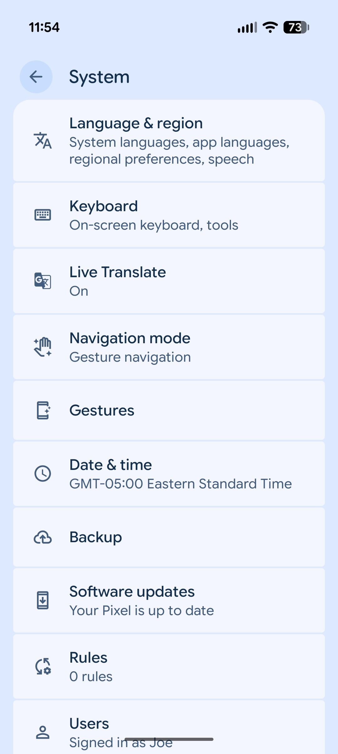 System Settings page in Android 16 QPR2.
