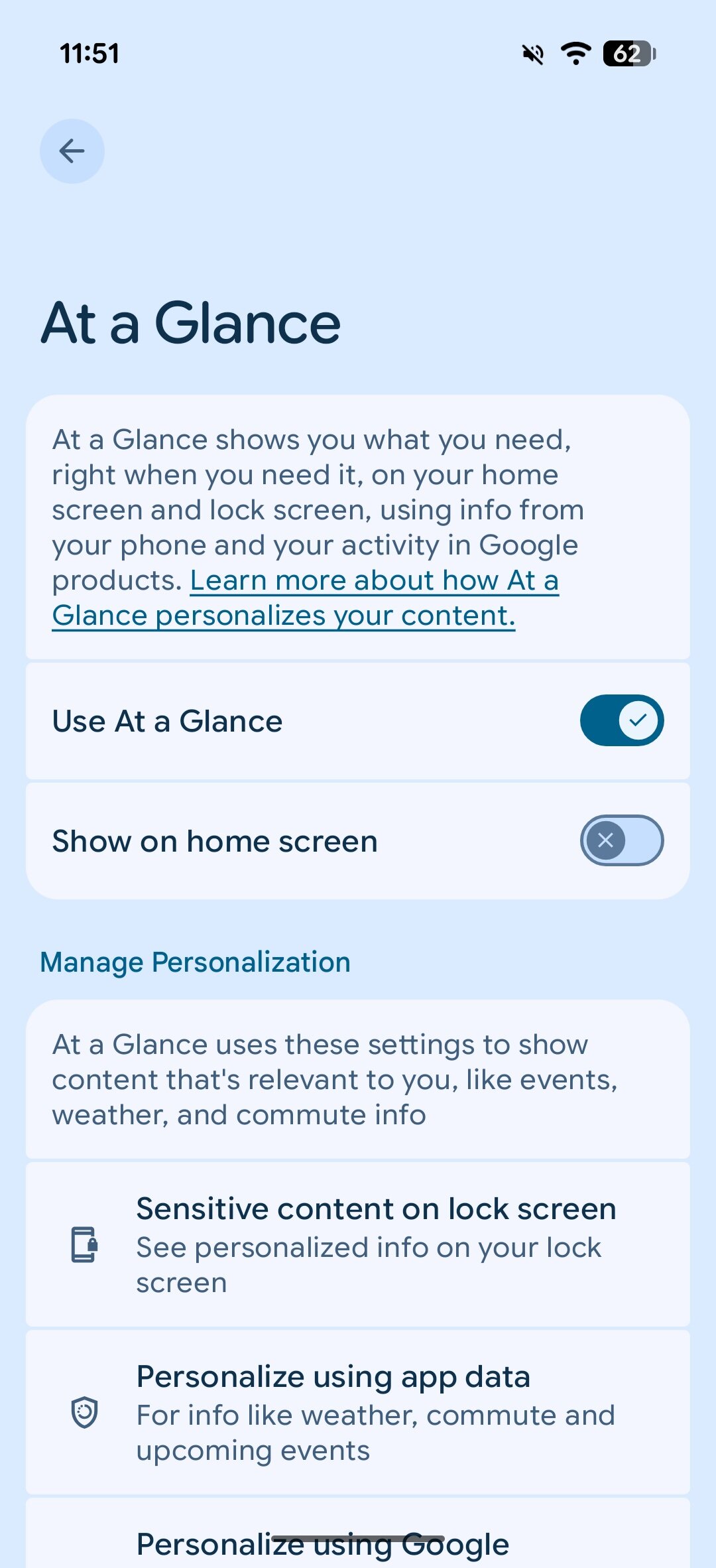 At a Glance settings in Android 16 QPR3.