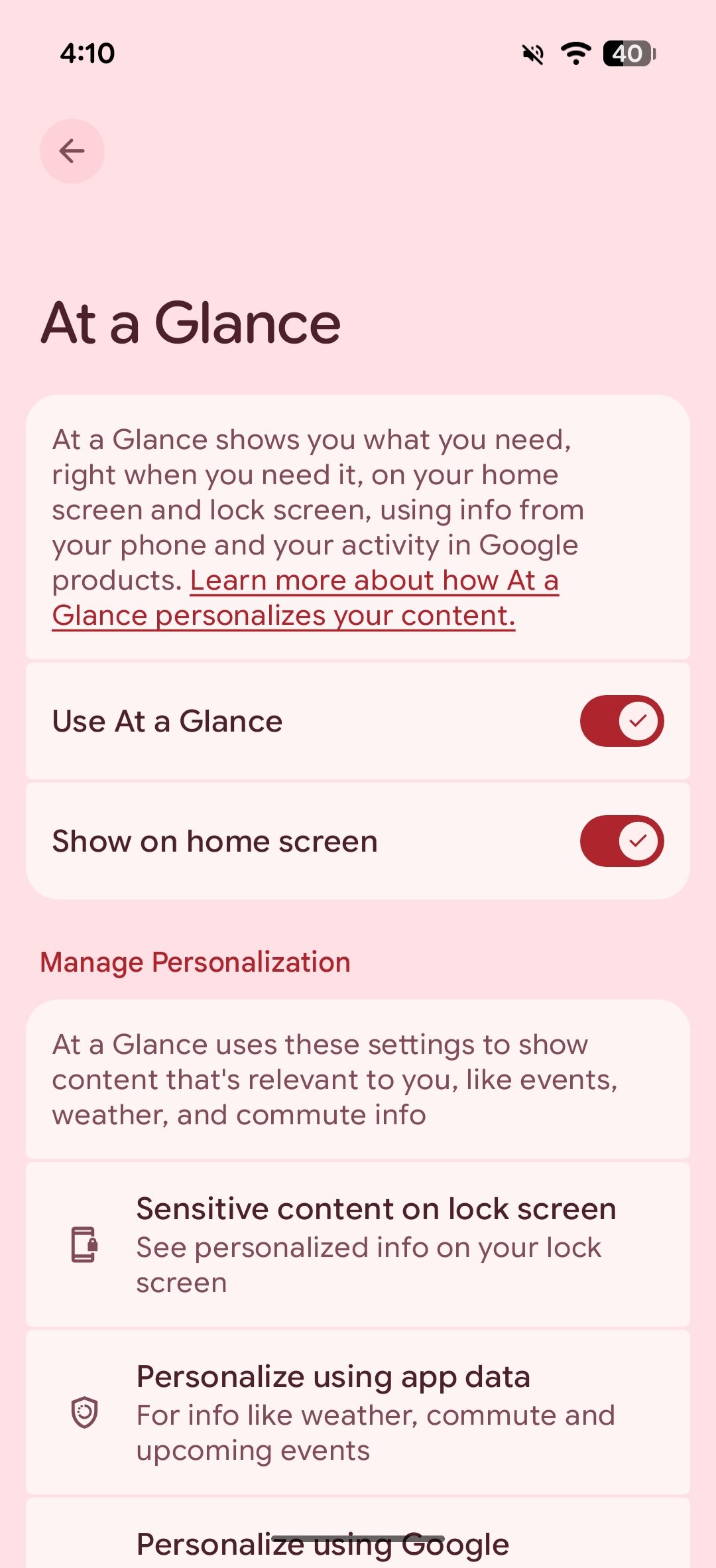 Removing At a Glance widget in Android 17.