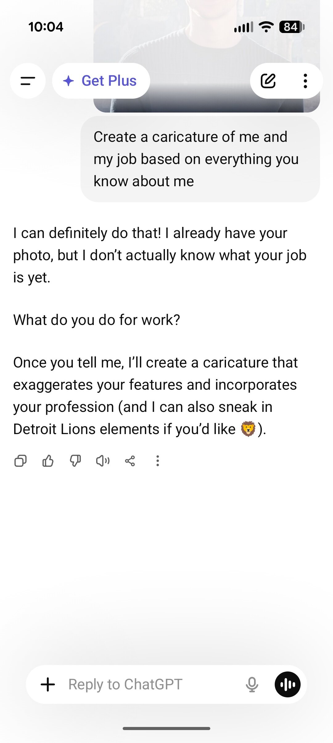 Screenshot of using ChatGPT to create an AI-generated caricature.