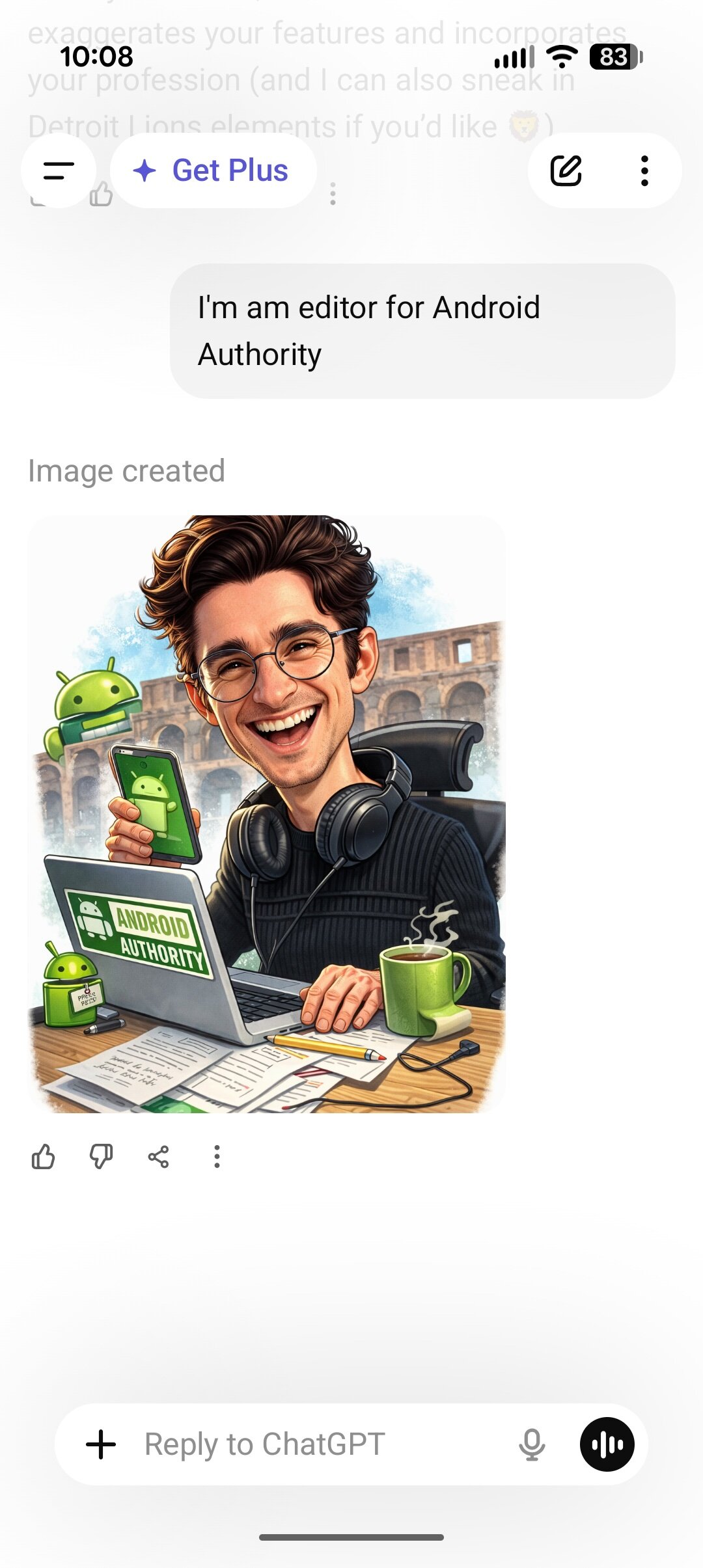 Screenshot of using ChatGPT to create an AI-generated caricature.