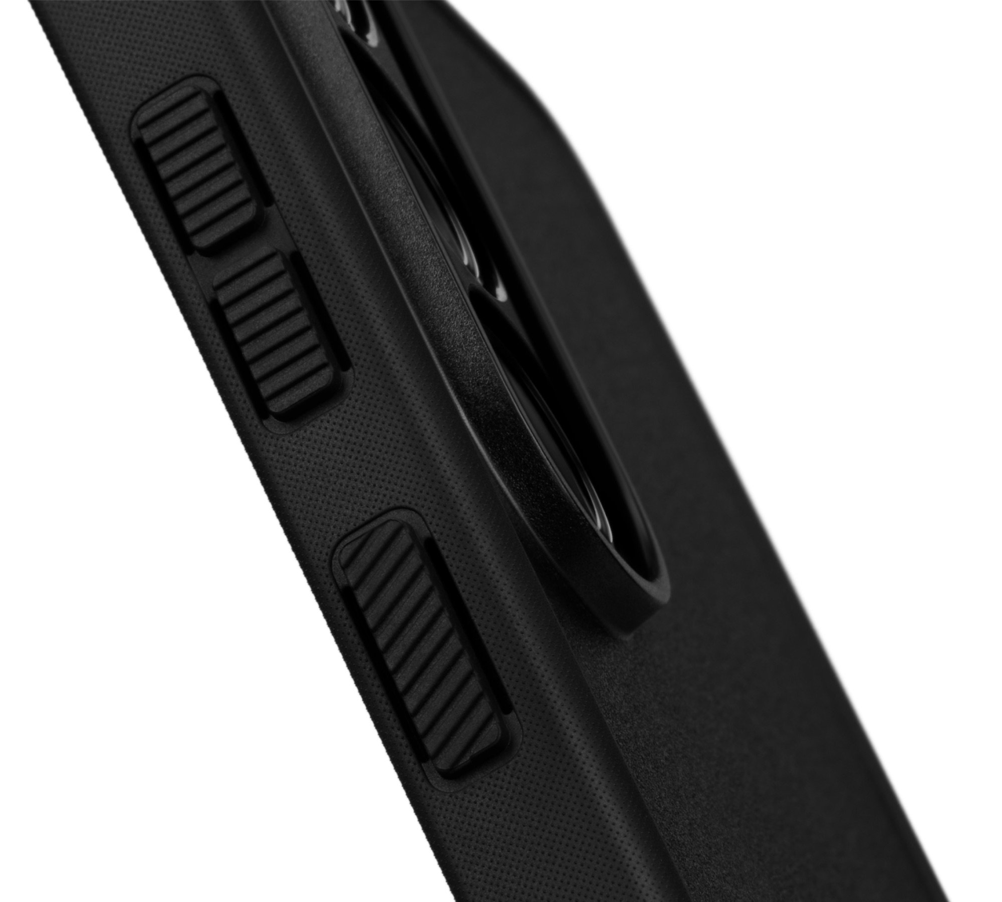 A close-up of the buttons on the dbrand grip case.