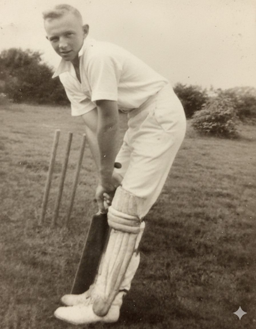 gemini generated image with removal of damage on photo of man playing cricket