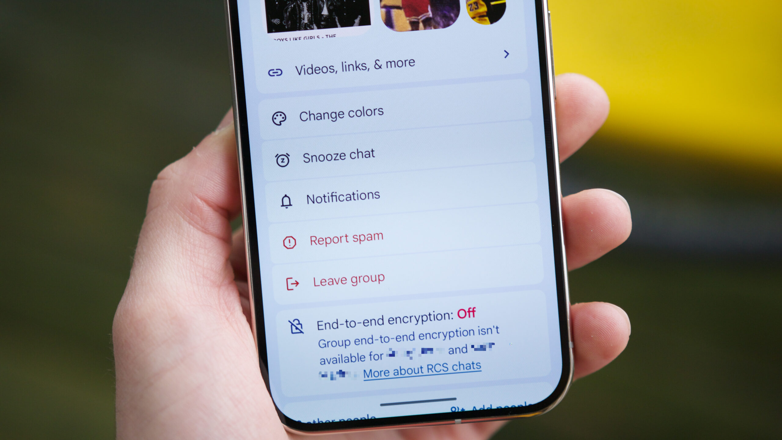Group message settings in Google Messages.