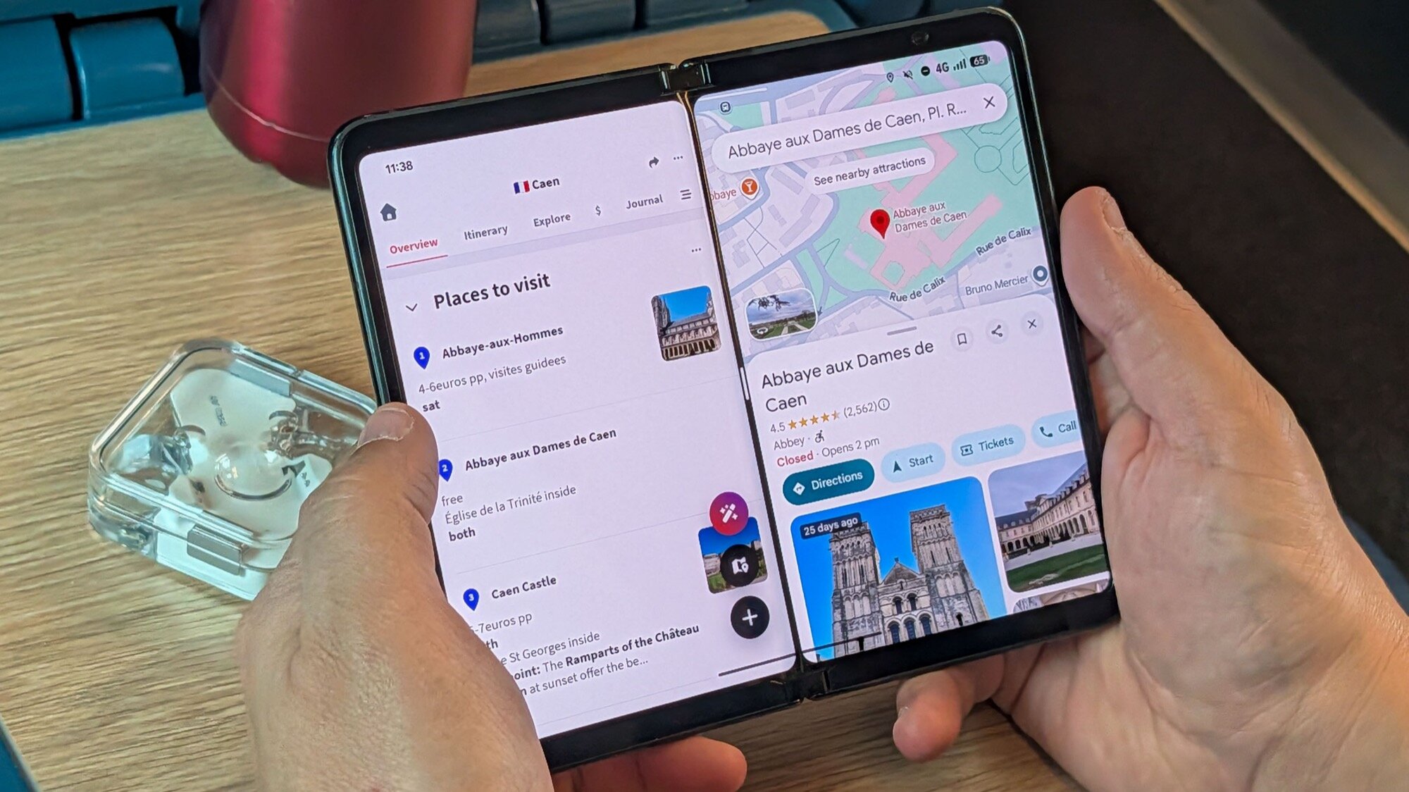 google pixel fold in hand split screen