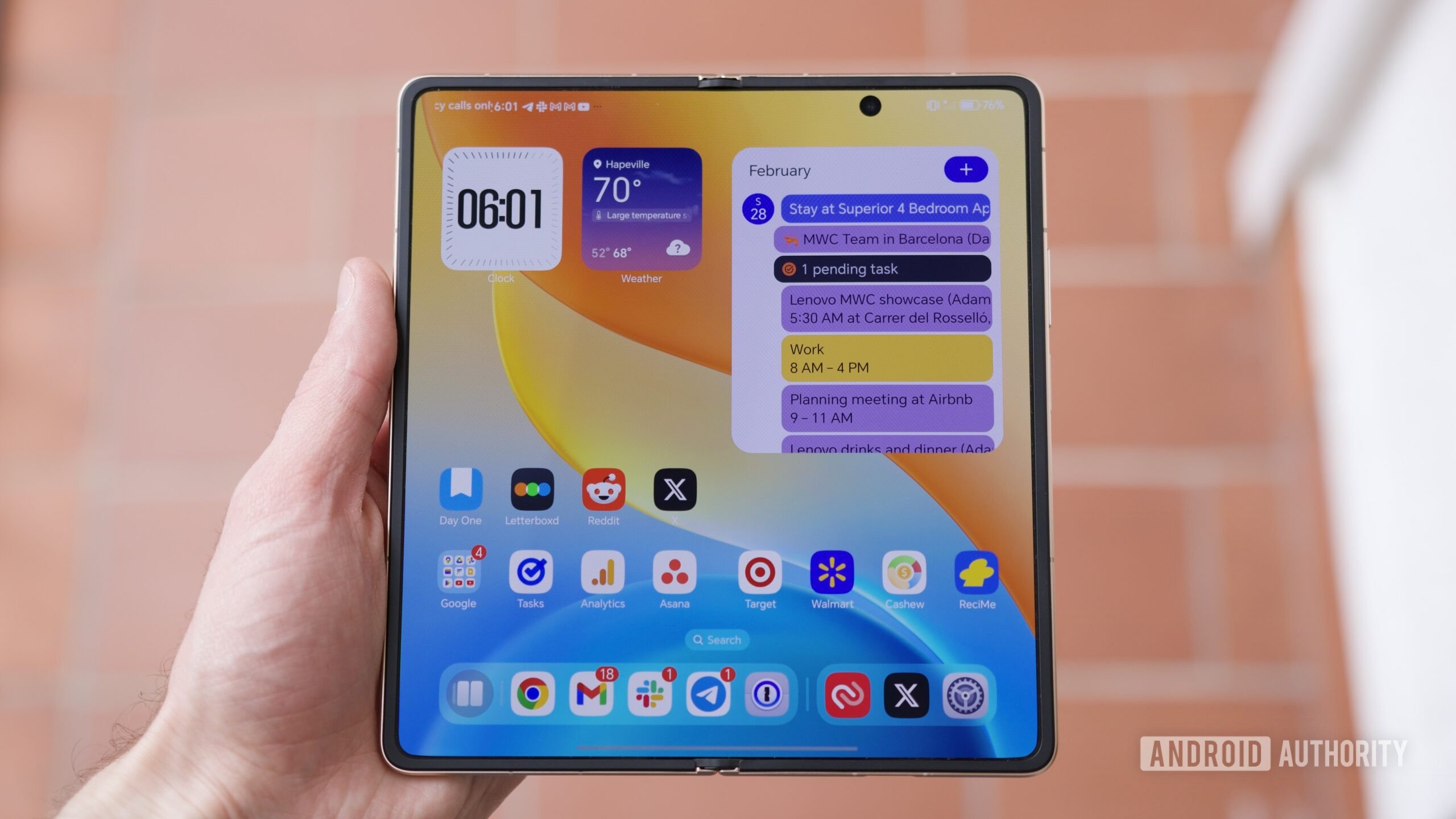 The HONOR Magic V6 with the inner display on.