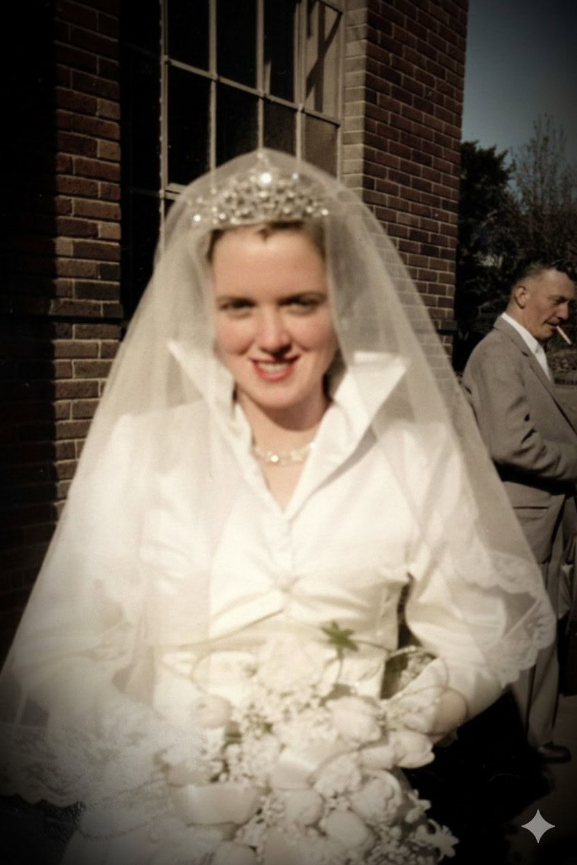 recolored image of woman in a wedding dress