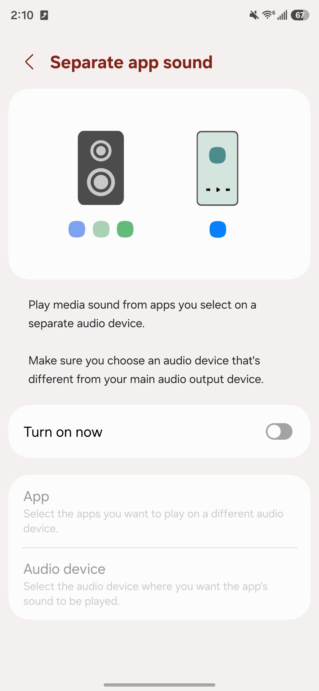 Screenshot of setting up Separate App Sound on a Samsung phone.