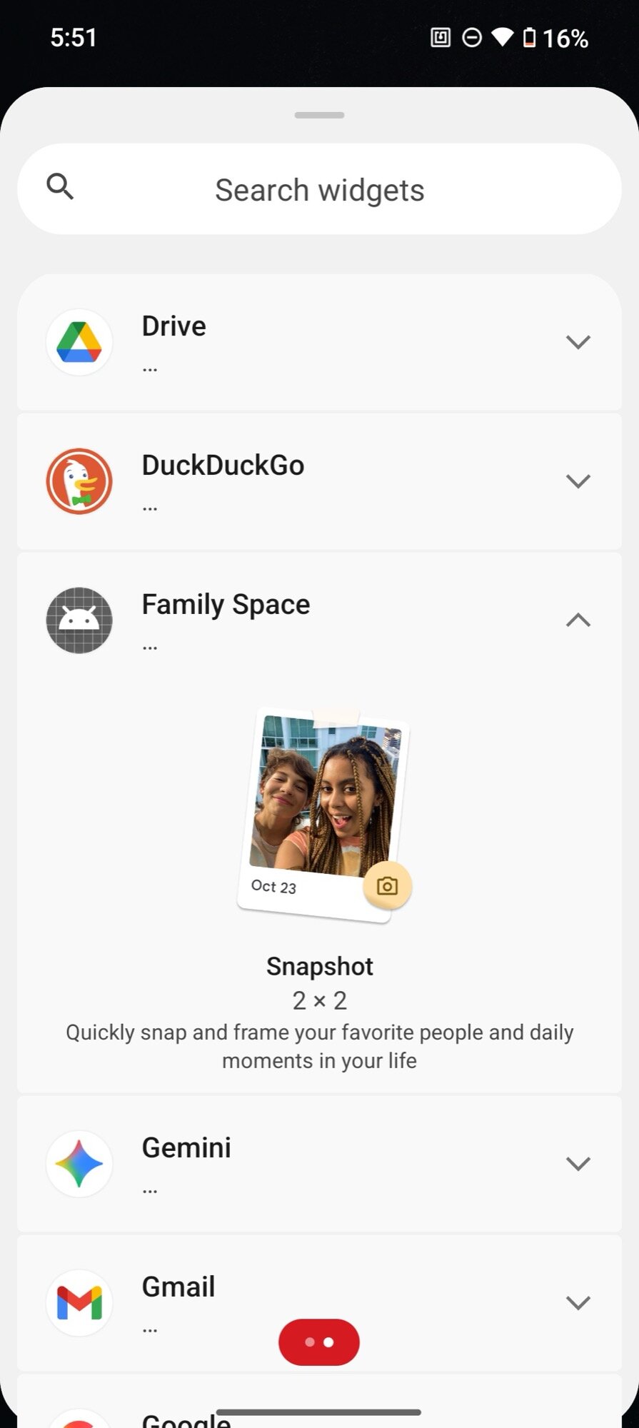 screenshot google family share camera snapshot widget nothing phone 2 add to home screen