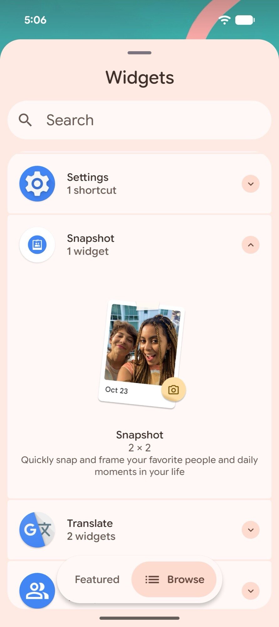 screenshot google family share camera snapshot widget pixel 9a add to home screen
