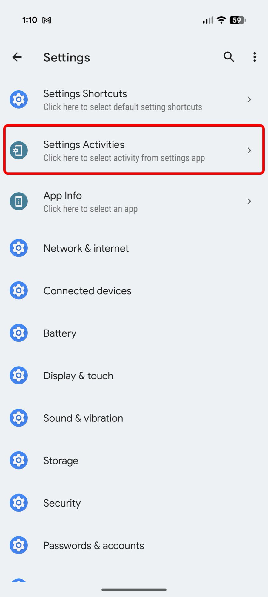 screenshot shortcut maker app settings activities