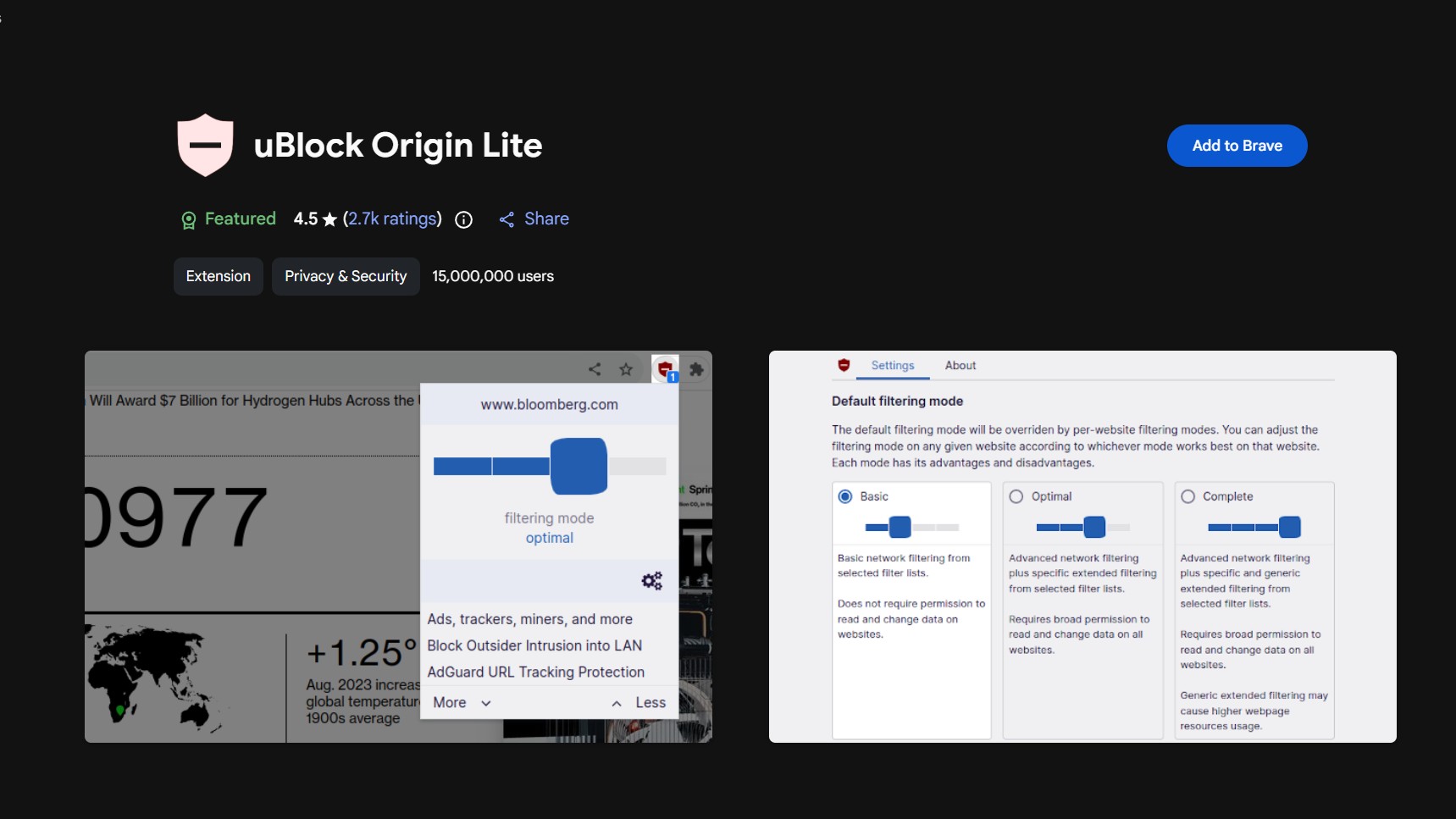 the ublock origin lite extension on the chrome web store