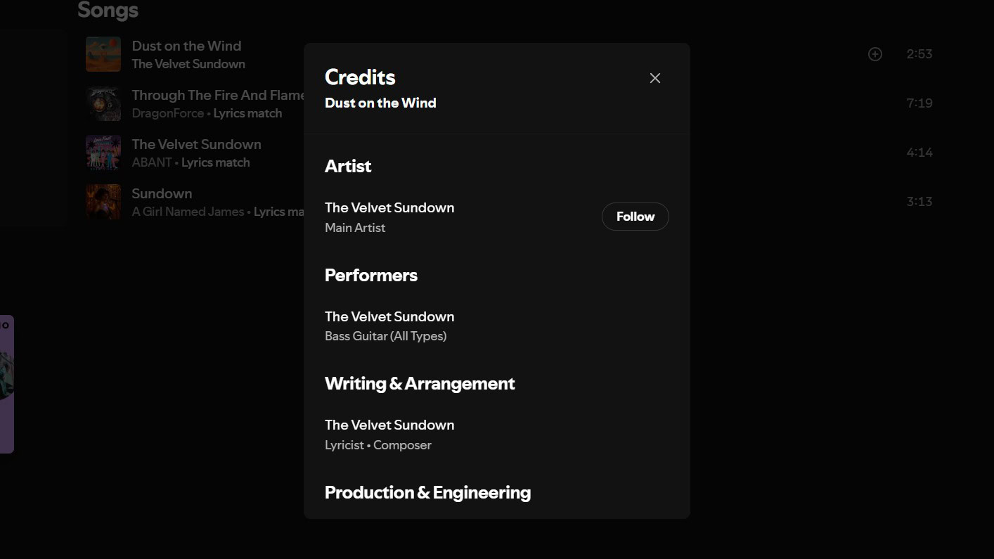 the velvet sundown song credits on spotify