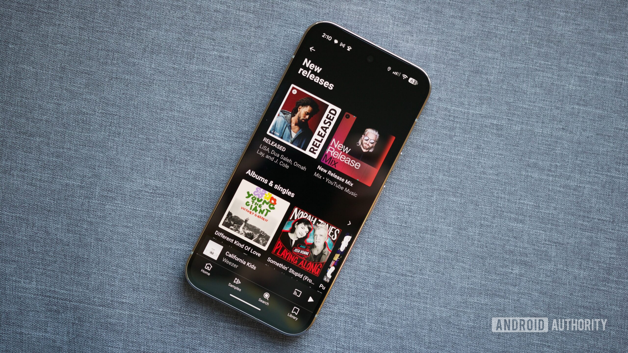 "New releases" page on the YouTube Music app.