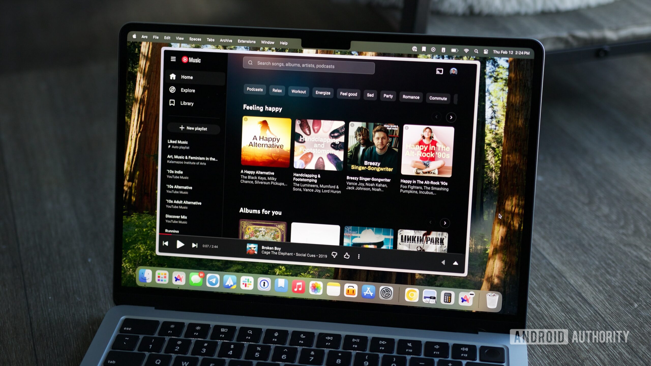 YouTube Music desktop site running on a laptop.