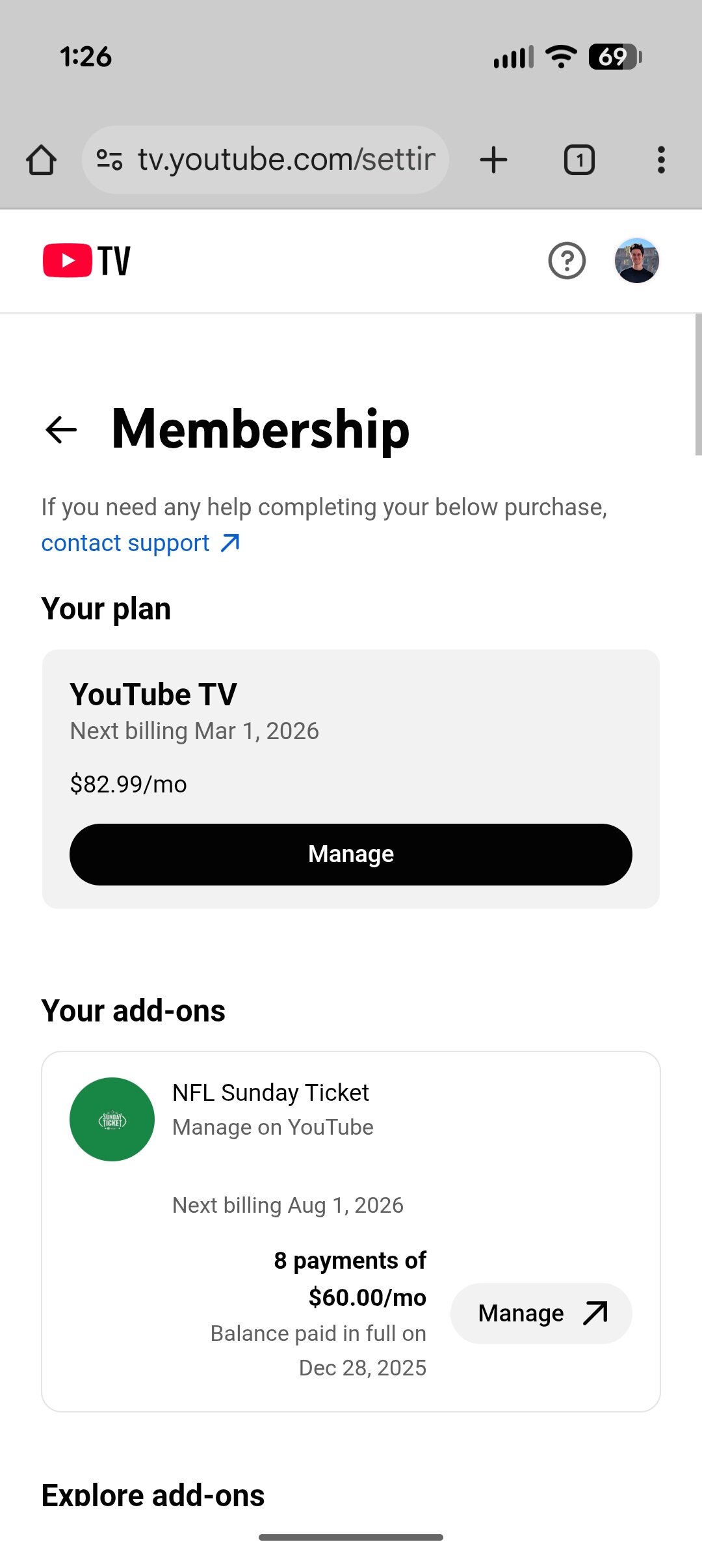 Screenshot of YouTube TV website, showing how to find a promotional discount.