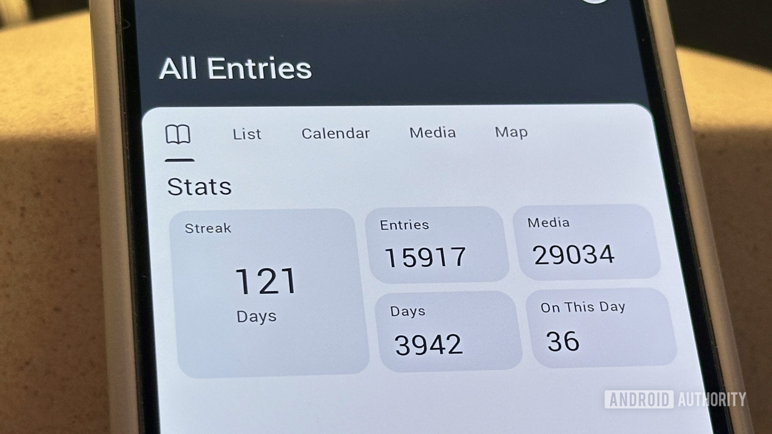 Day One journal stats screen