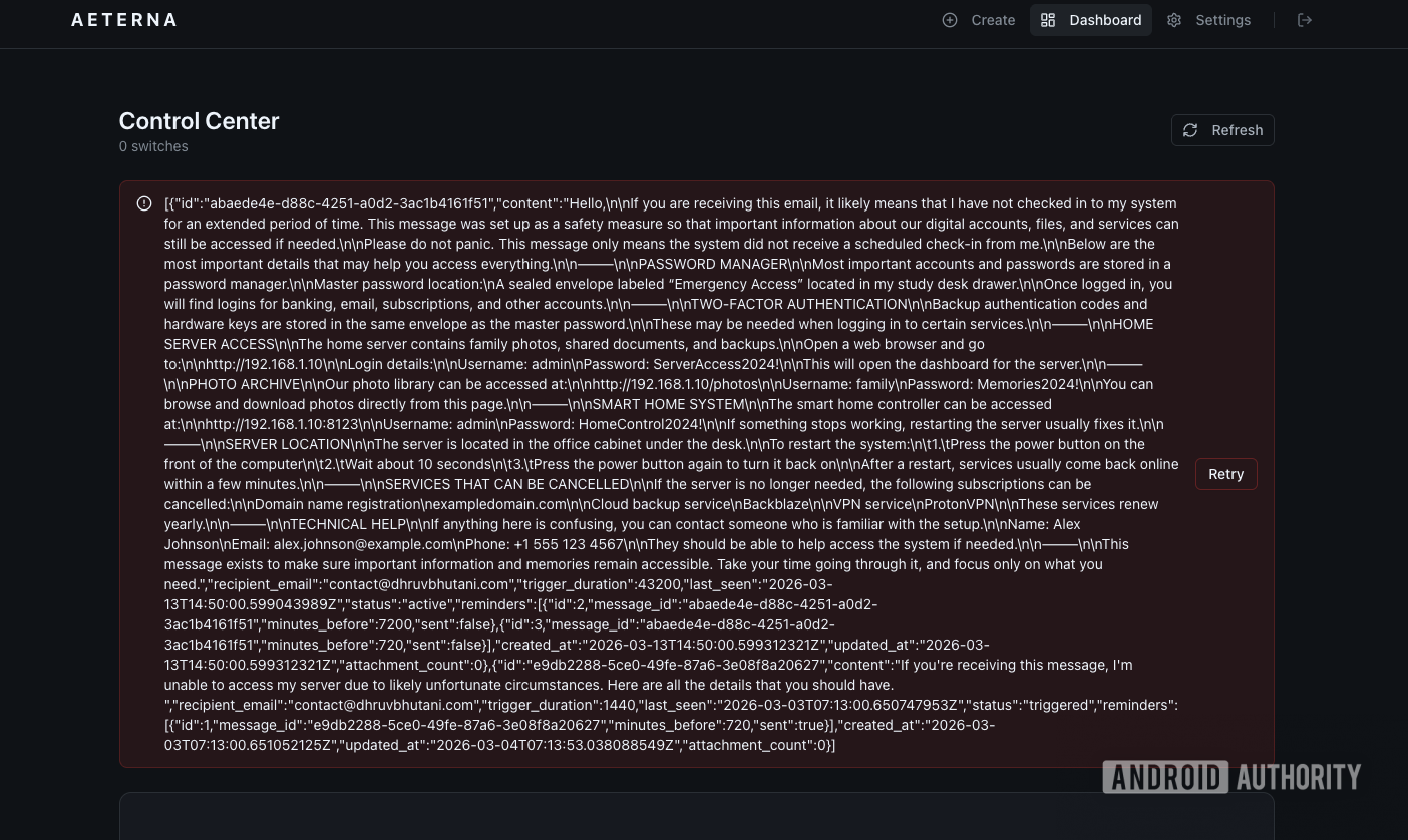 Aeterna control center