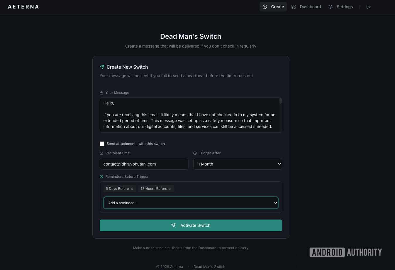 Aeterna create a switch