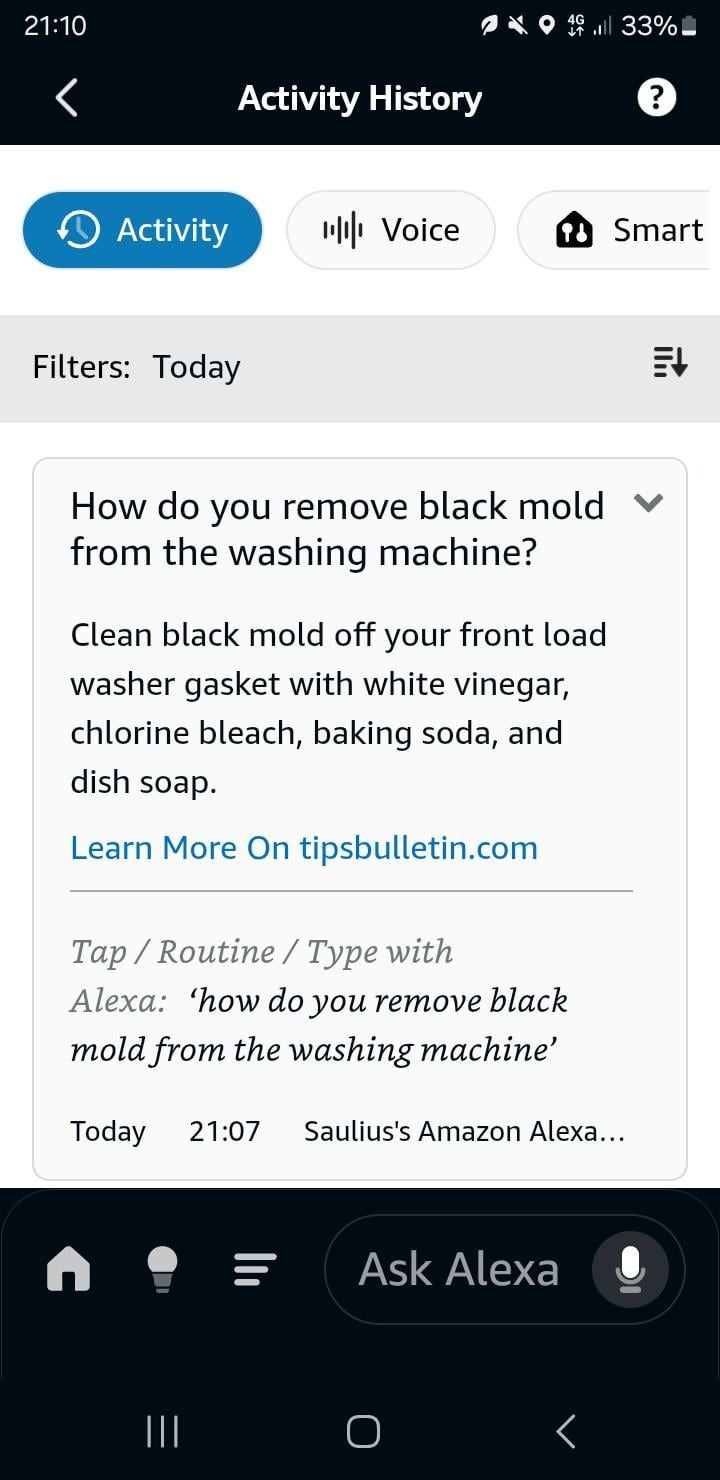 Alexa gives dangerous cleaning tip to remove mold from a washing machine