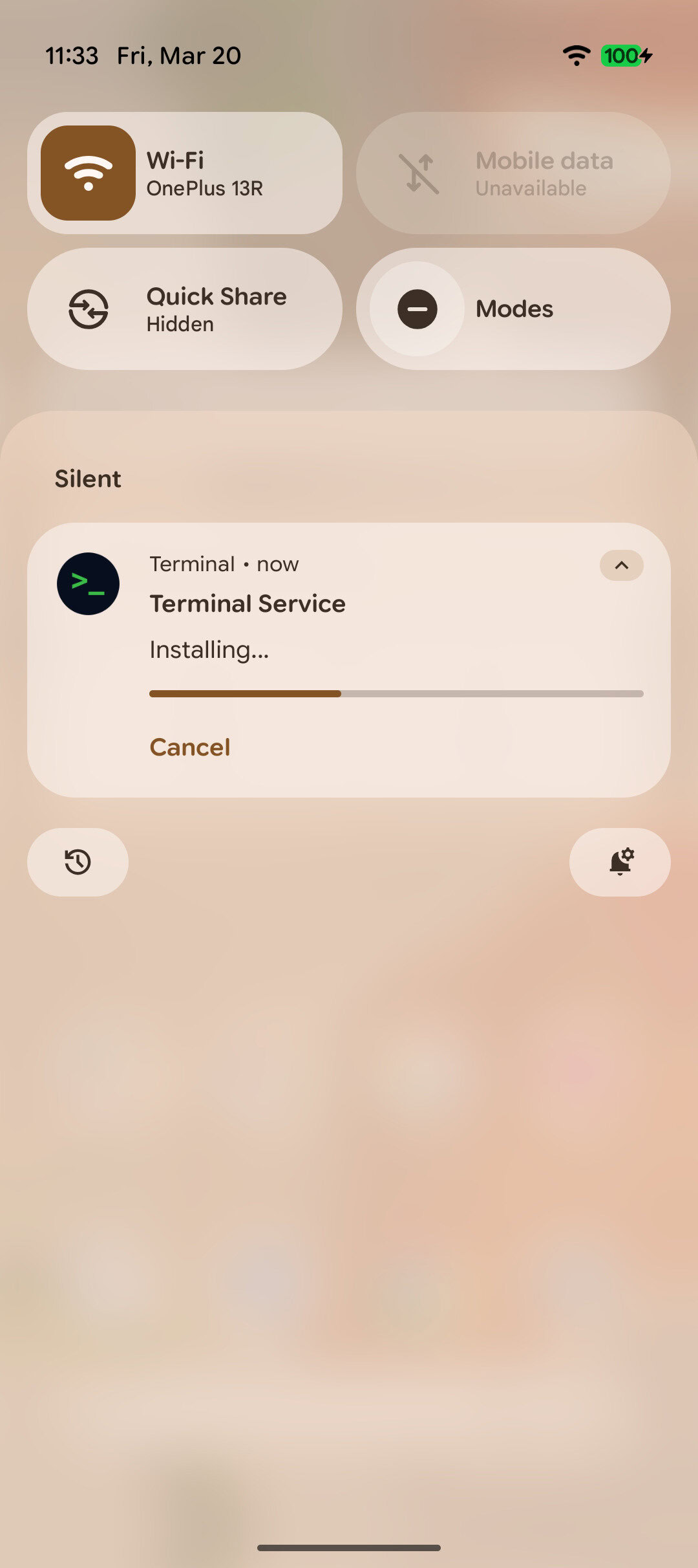 Android Canary Terminal installation progress