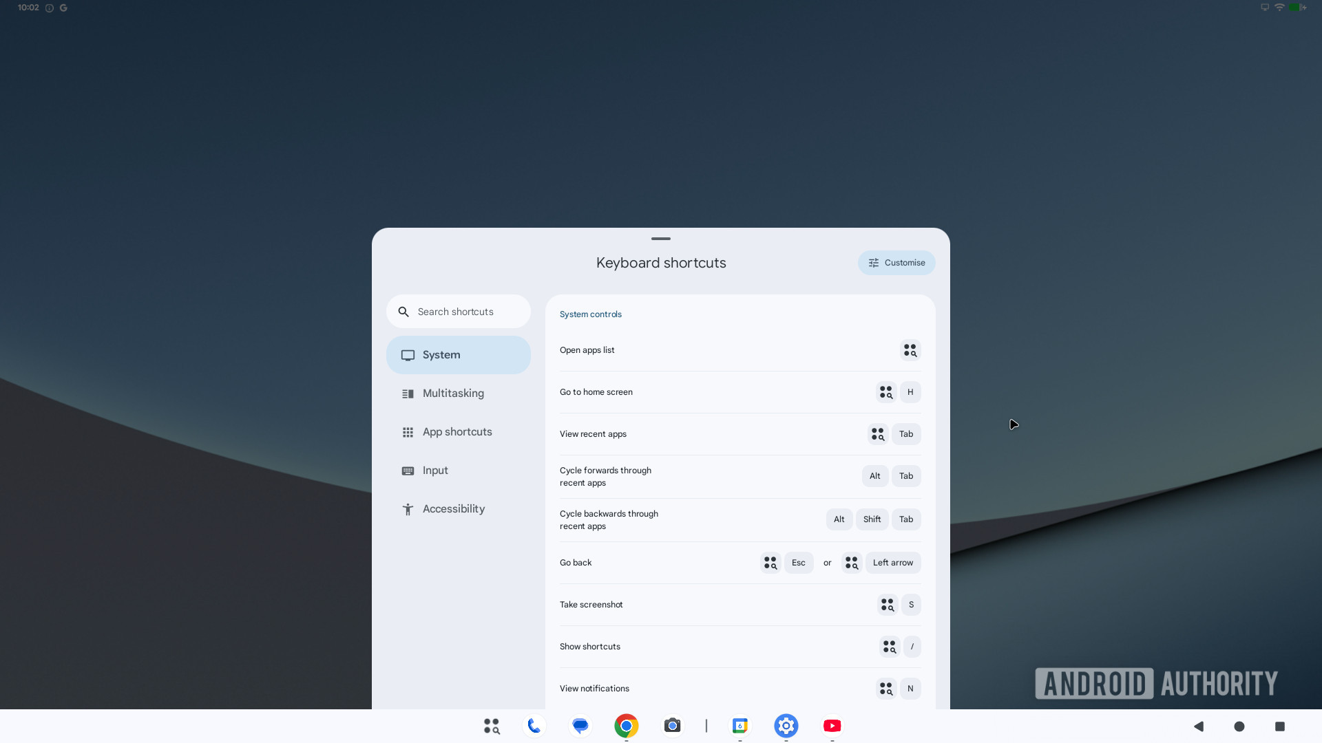 Android Desktop Mode keyboard shortcuts