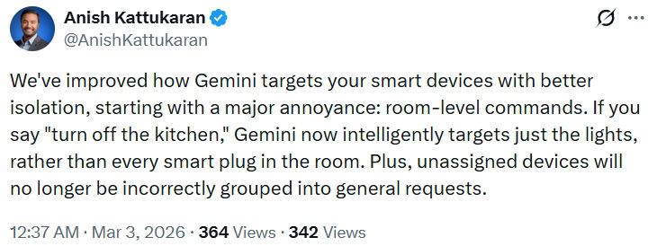 Anish Kattukaran sharing Google Home March 2026 updates 1 Anish Kattukaran sharing Google Home March 2026 updates 1